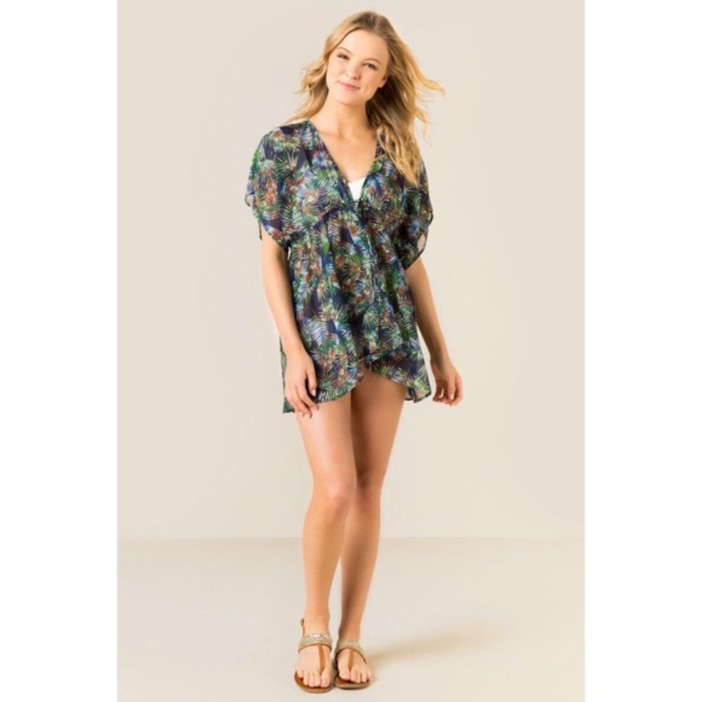SWIM Maui Palms Kimono Tie-Front Swim Cover-Up Francesca's | Swimsuit Be… - Picture 3 of 6
